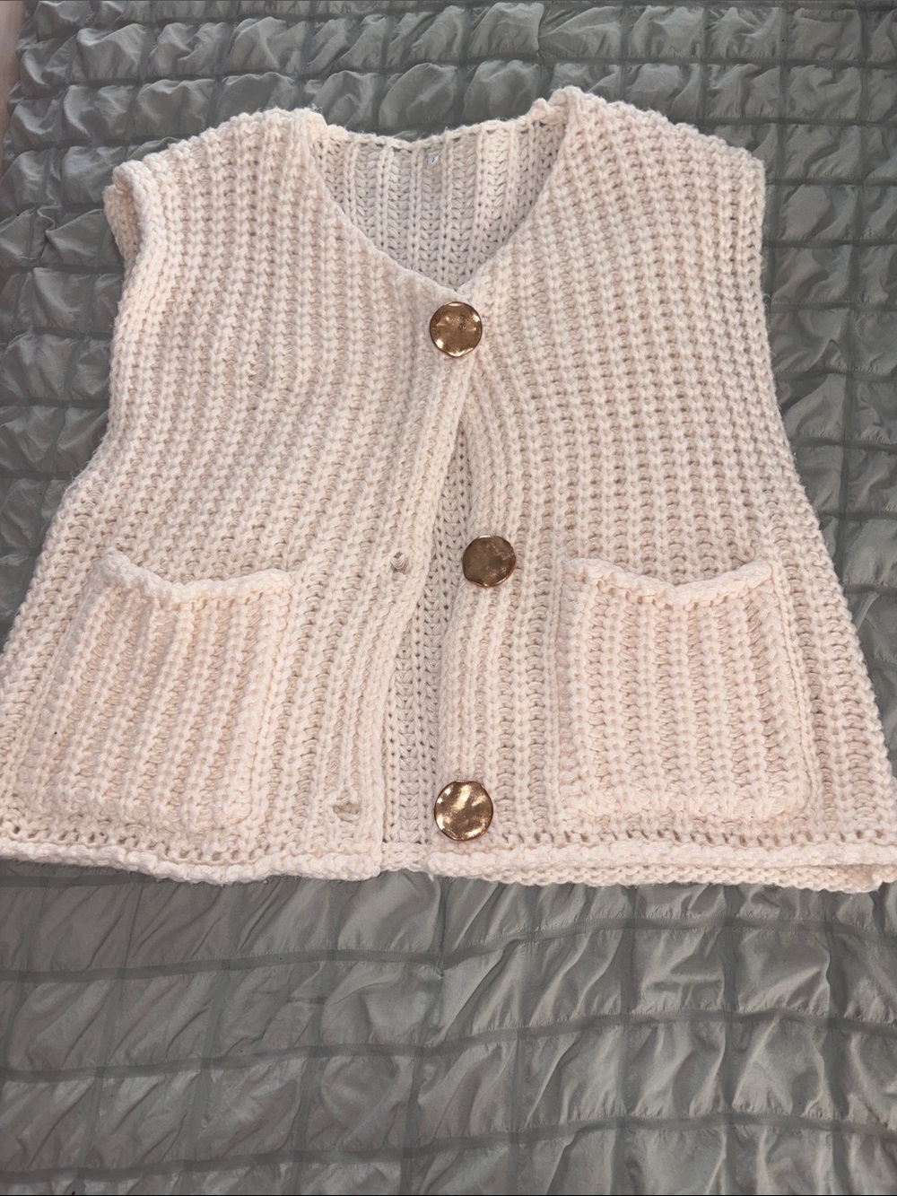 Women’s Cream Knit Button Front Sweater Vest